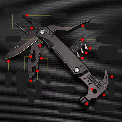 Herramienta Multiusos Táctica - Martillo y Alicates Plegables de Acero Inoxidable - Equipo de Emergencia y Camping 12-en-1