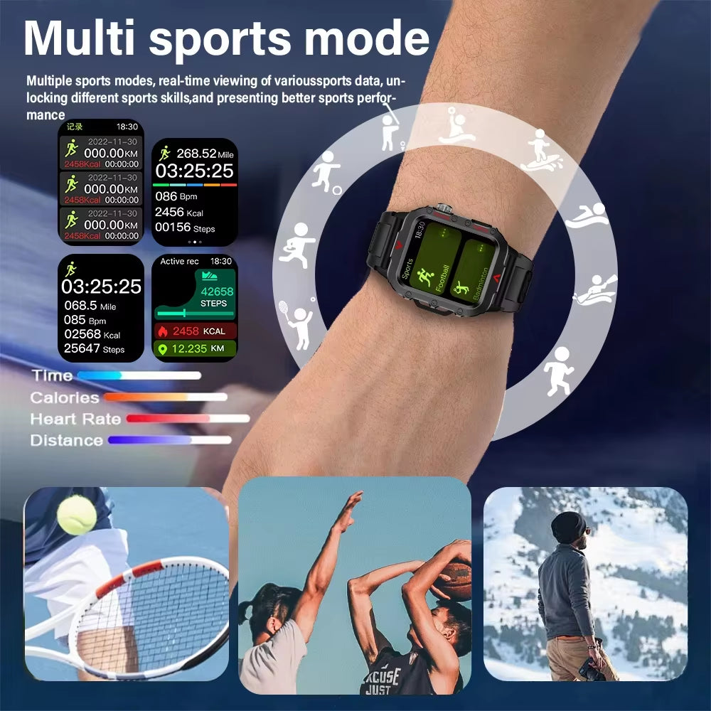 Smartwatch Táctico para Exteriores - Linterna LED Integrada, Monitoreo de Salud y Modos Deportivos de Alto Rendimiento