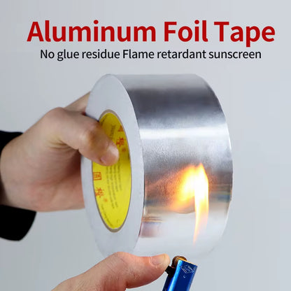 1Roll High Temperature Resistant Aluminum Foil Tape, Waterproof and Oil-Proof, Flame-Retardant and Sun-Proof, Hand-Tearable