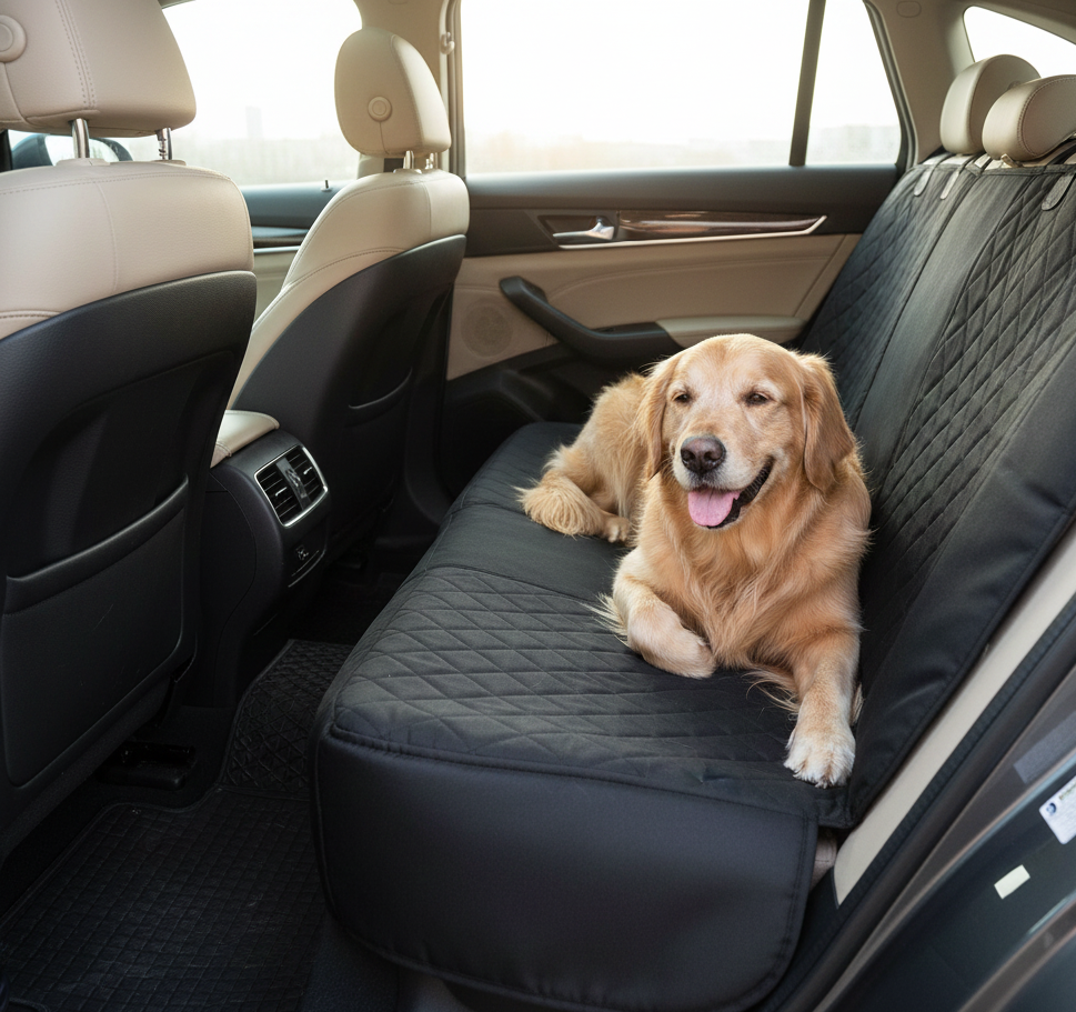 Funda Impermeable Universal para Asientos de vehiculos - Protector Antideslizante para Perros y Niños, Compatible con Reposabrazos. (Color negro)