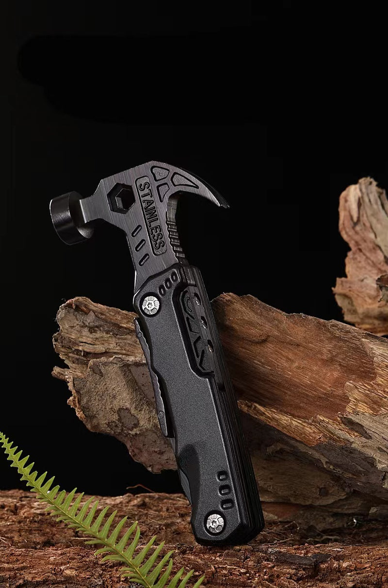 Herramienta Multiusos Táctica - Martillo y Alicates Plegables de Acero Inoxidable - Equipo de Emergencia y Camping 12-en-1