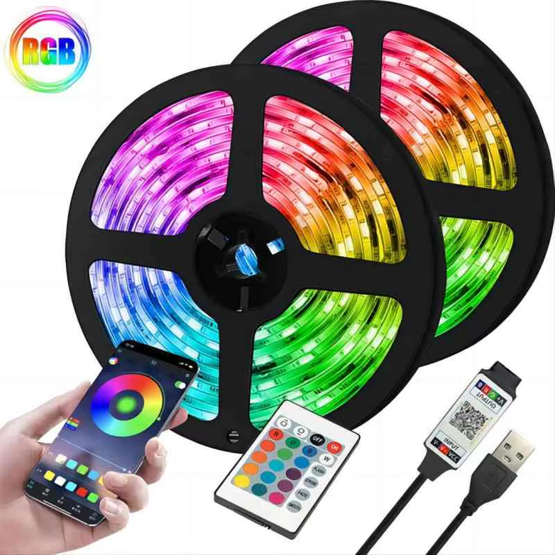 DC5V RGB LED Strip Light 1/2/3/4/5/10M USB 24Key Bluetooth Remote Control Flexible Lamp Tape for TV Background Home Decor