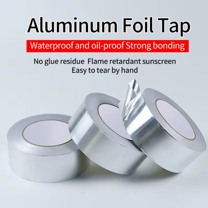 1Roll High Temperature Resistant Aluminum Foil Tape, Waterproof and Oil-Proof, Flame-Retardant and Sun-Proof, Hand-Tearable