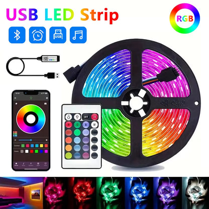 DC5V RGB LED Strip Light 1/2/3/4/5/10M USB 24Key Bluetooth Remote Control Flexible Lamp Tape for TV Background Home Decor