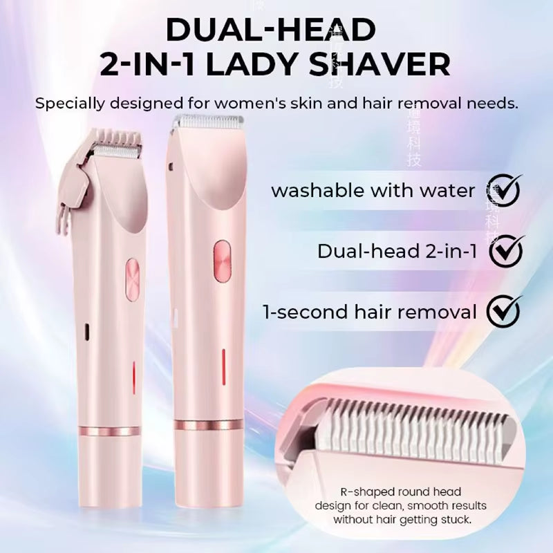 Electric Razors for Women 2In1 Bikini Trimmer Facial Mustache Shavers for Ladies Body Underarms Legs Portable Painless Epilator