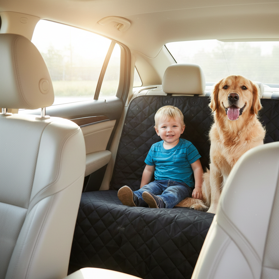 Funda Impermeable Universal para Asientos de vehiculos - Protector Antideslizante para Perros y Niños, Compatible con Reposabrazos. (Color negro)