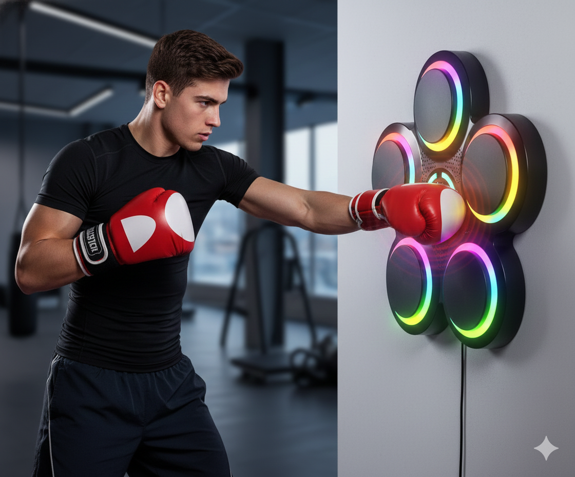 Máquina de Boxeo Musical Inteligente - Entrenador de Ritmo con Conexión Bluetooth y Luces LED para Fitness en Casa